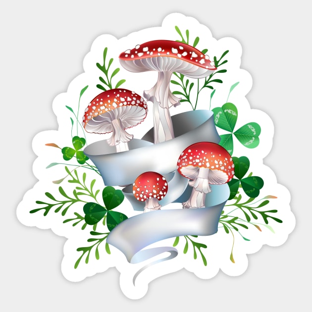 Fly Agaric with White Ribbon Sticker by Blackmoon9